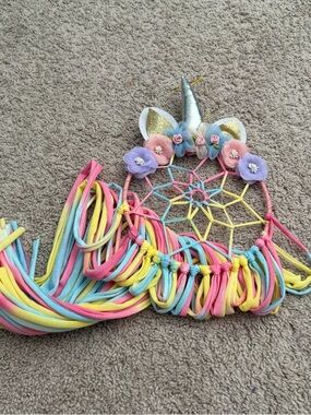 Unicorn Dreamcatcher Wall Hanging/Bow Holder  - Pastel Rainbow